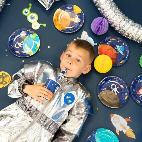 Talerzyki na urodziny kosmos rakieta planeta 8x